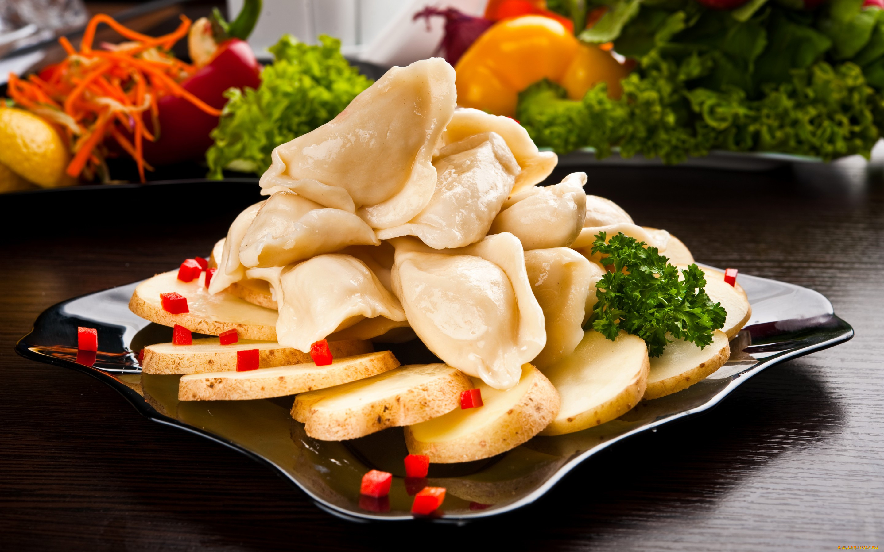 , ,  ,  , , vegetables, pelmeni